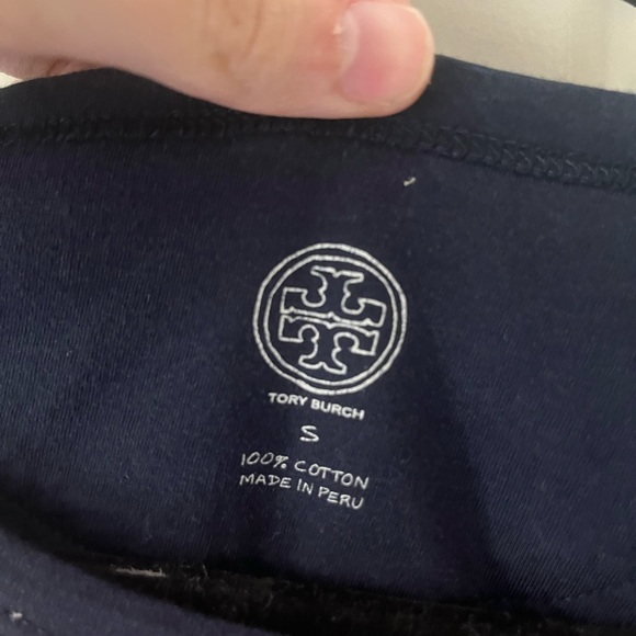 Tory Burch Floral Navy Blue Pima Cotton Long Sleeve Shirt - Picture 2 of 4